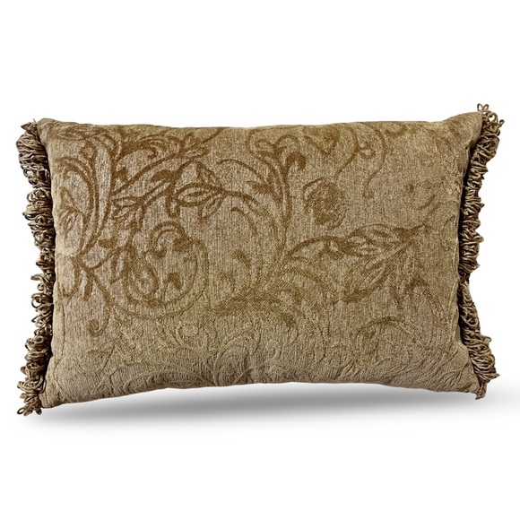 Soft Damask Chenille Decorative Pillow with Leather Cross and Fringe - Picture 5 of 8